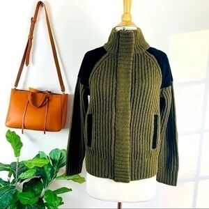 Madewell cardigan suede leather patch bomber yarn jacket. B1897